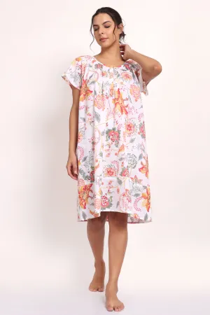 Passionflower Cap Sleeve Nightie Coral Print