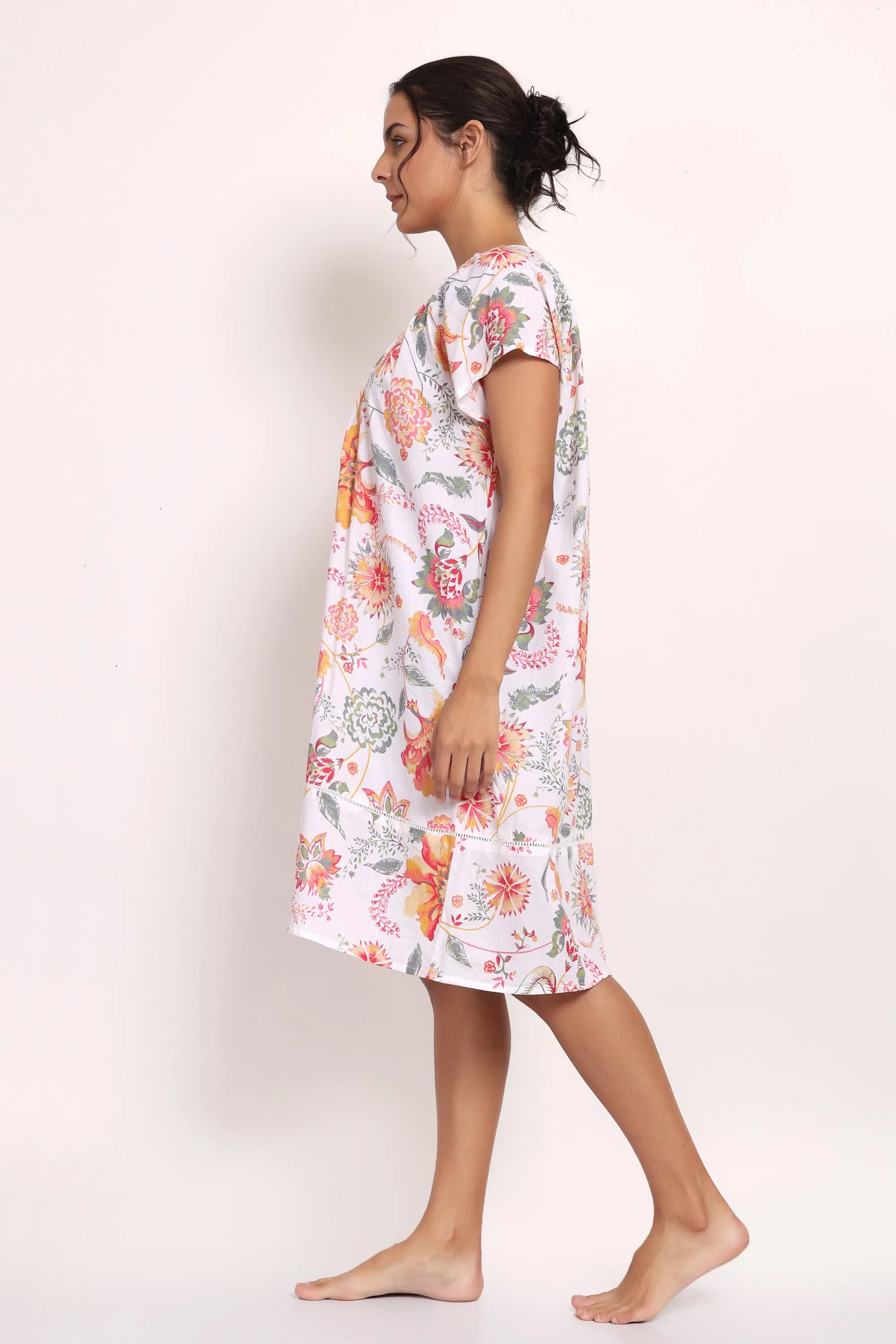 Passionflower Cap Sleeve Nightie Coral Print