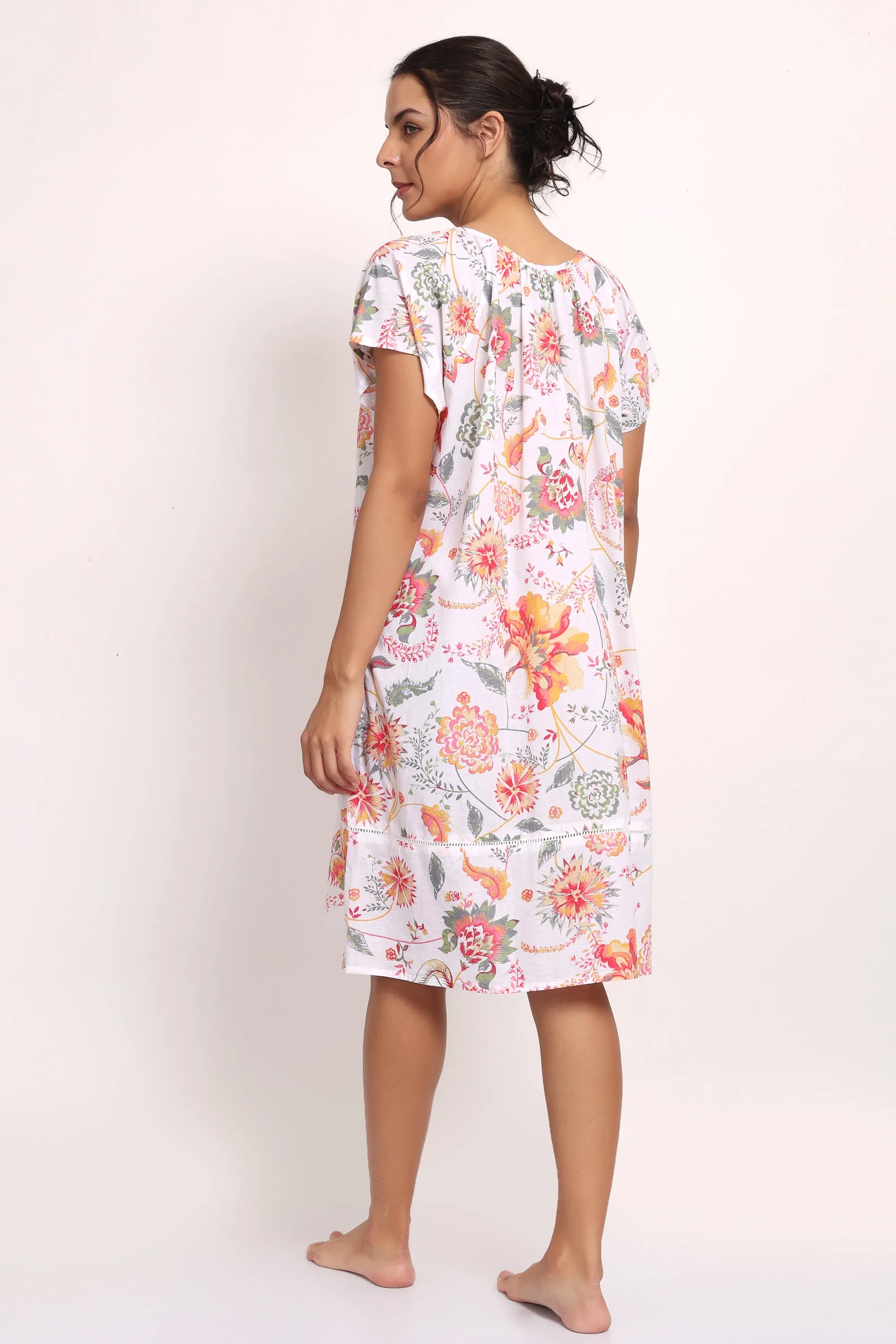 Passionflower Cap Sleeve Nightie Coral Print