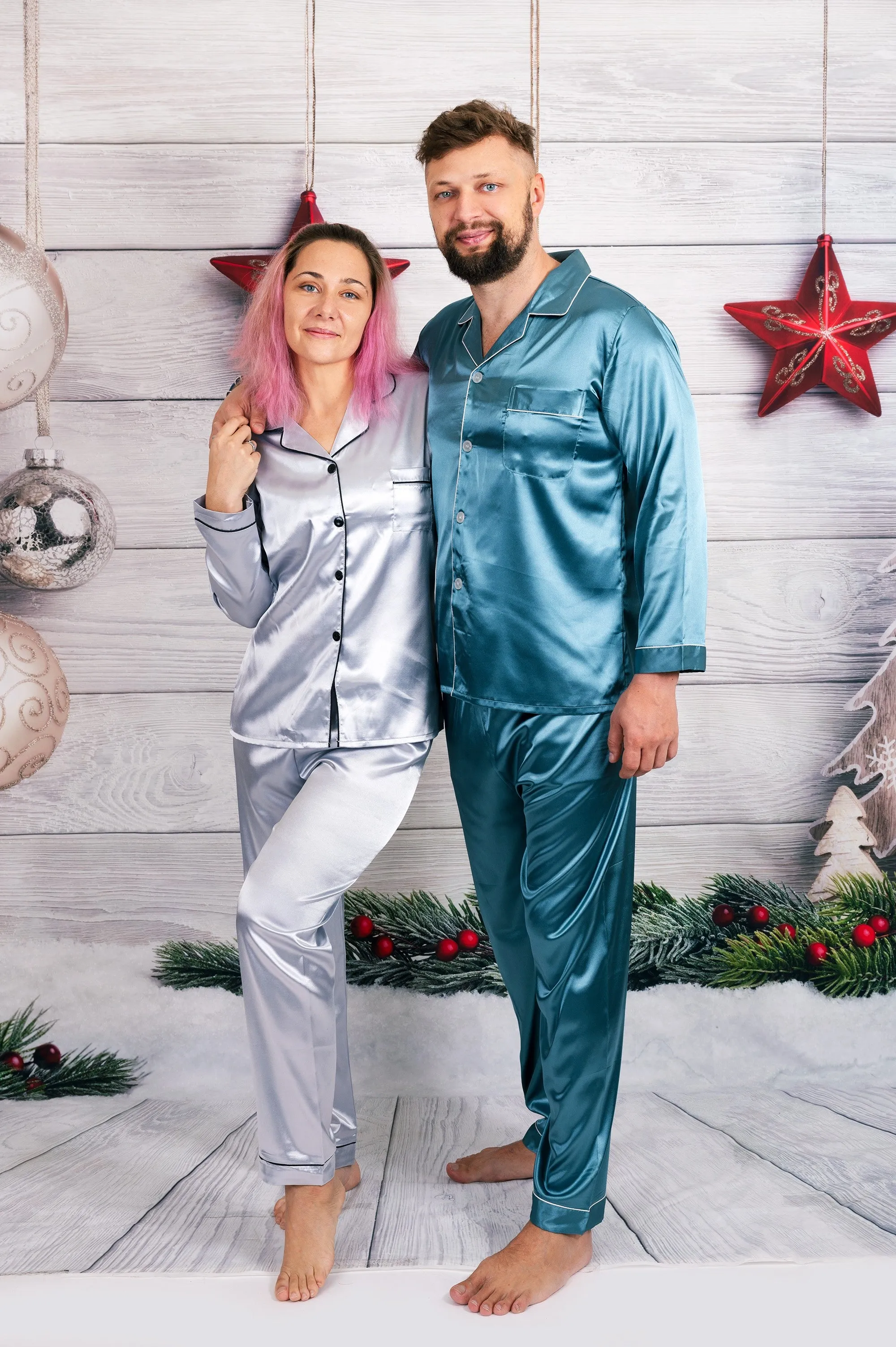 Personalized Christmas Pajamas for Couple- Short   Long