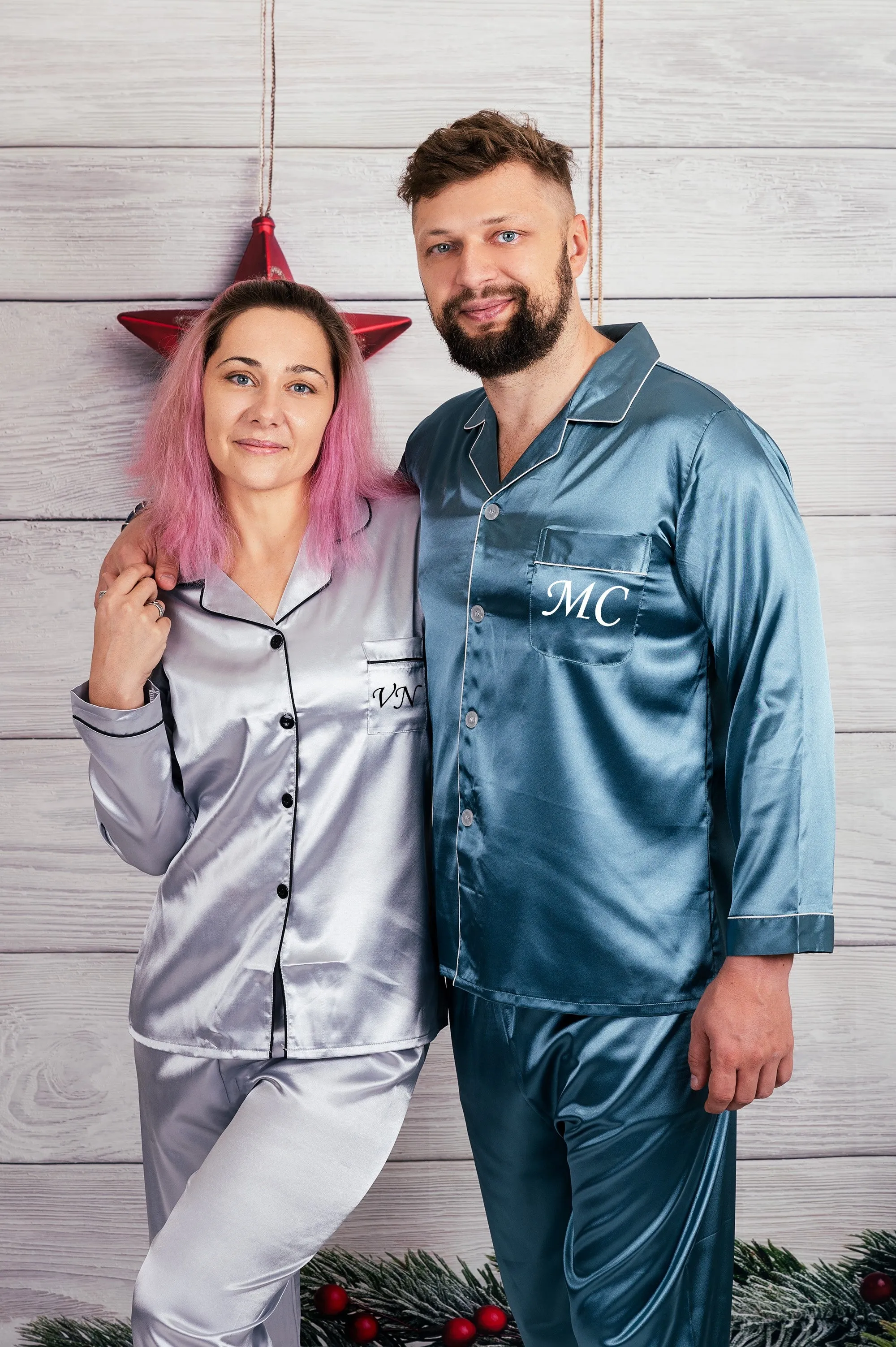 Personalized Christmas Pajamas for Couple- Short   Long