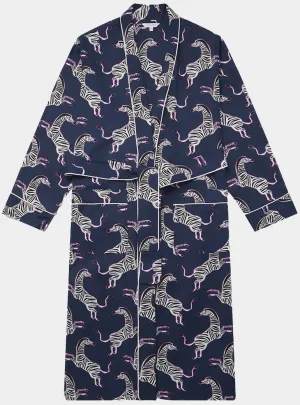 Pink Zebra on Navy Organic Cotton Robe