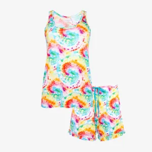 Posh Peanut Totally Tie Dye Women's Tank Top & Ruffled Shorts Loungewear Set