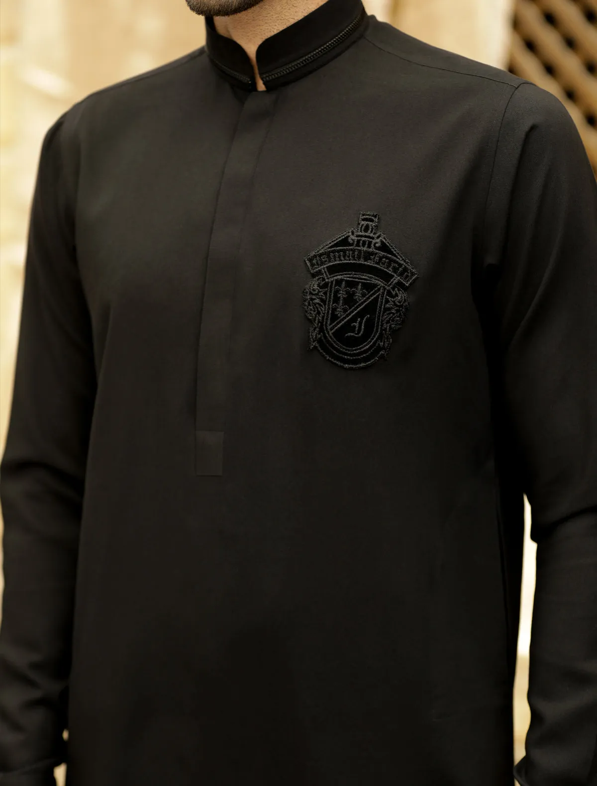 PREMIUM BLACK COTTON DESIGNER KURTA PAJAMA