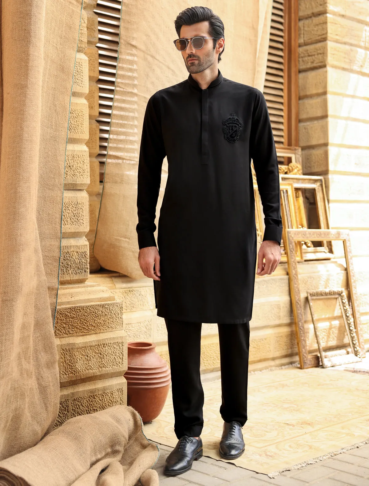 PREMIUM BLACK COTTON DESIGNER KURTA PAJAMA