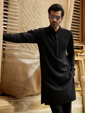 PREMIUM BLACK COTTON DESIGNER KURTA PAJAMA