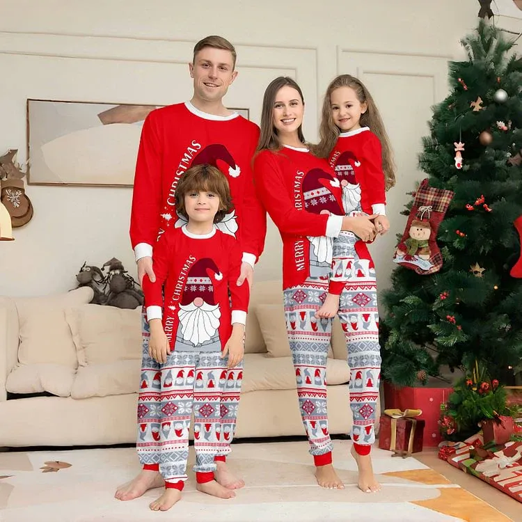 Red Santa Hat Printed Family Matching Christmas Pajamas Sets