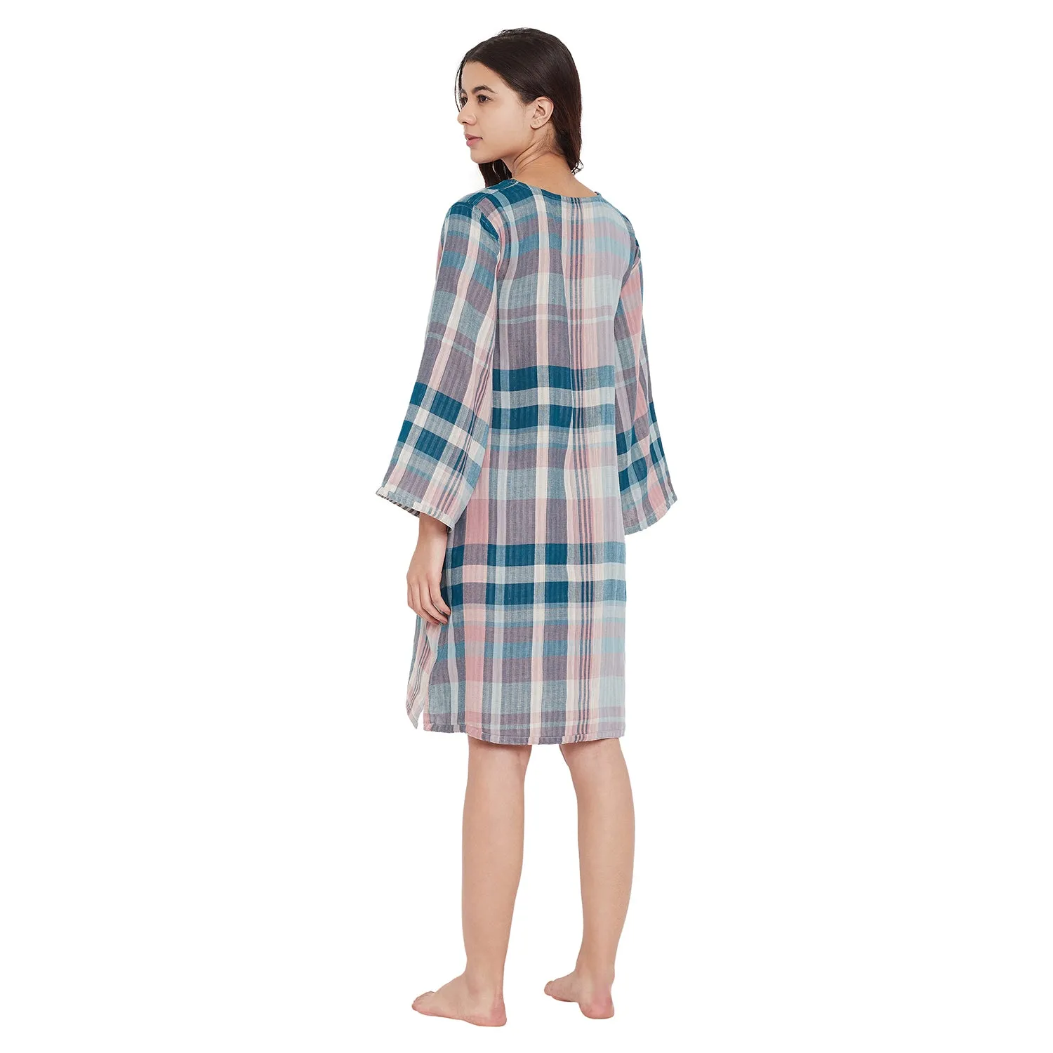 Reversible Cotton Checks Sleep Dress - (Clearance - Final Sale)