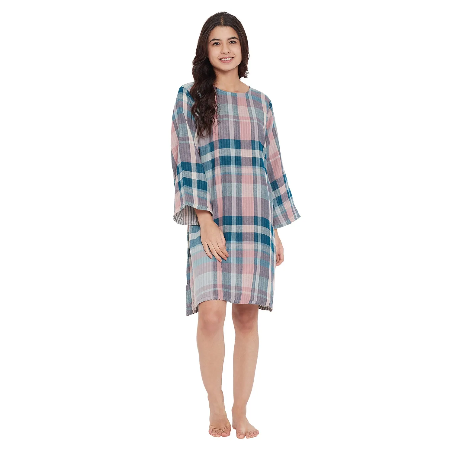 Reversible Cotton Checks Sleep Dress - (Clearance - Final Sale)