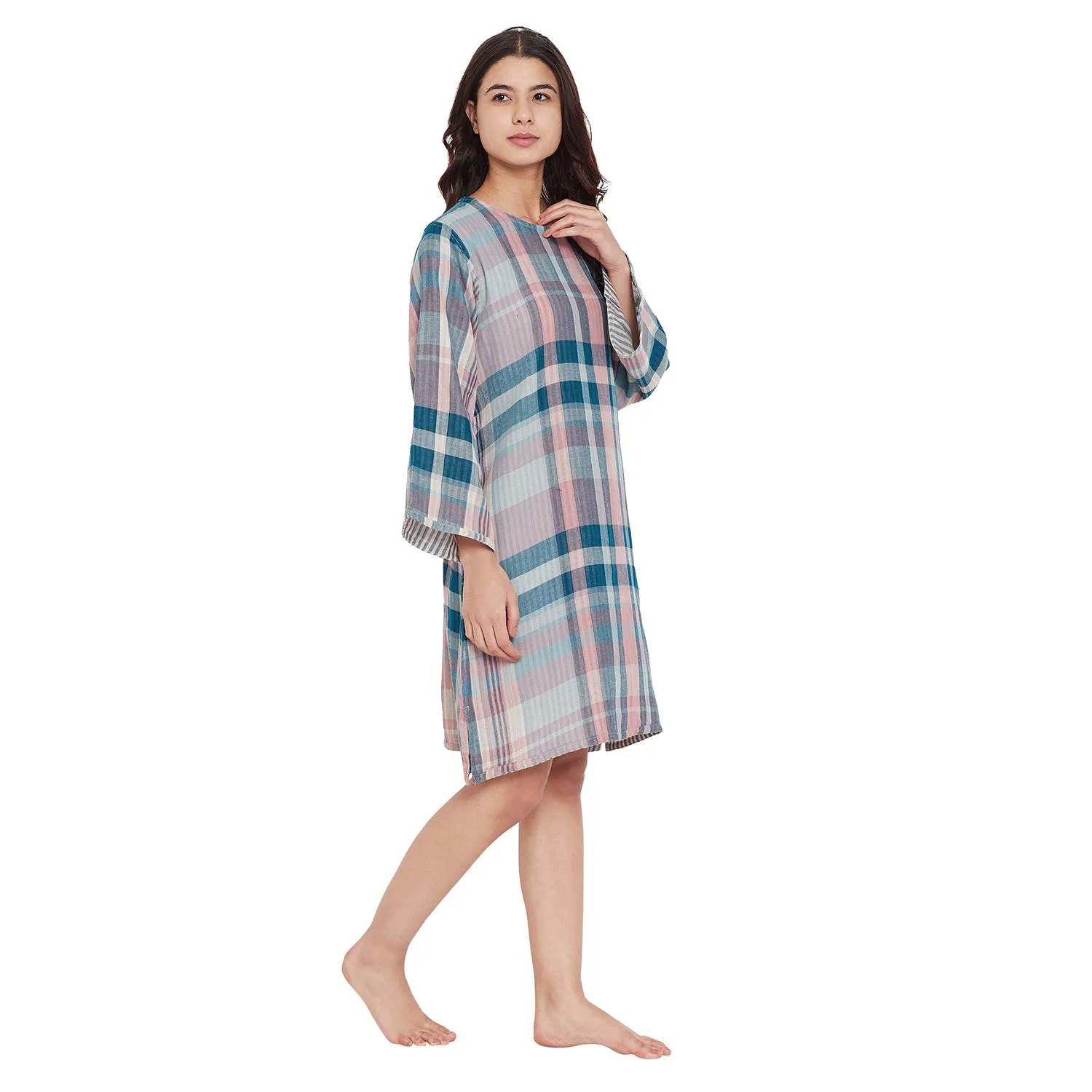 Reversible Cotton Checks Sleep Dress - (Clearance - Final Sale)