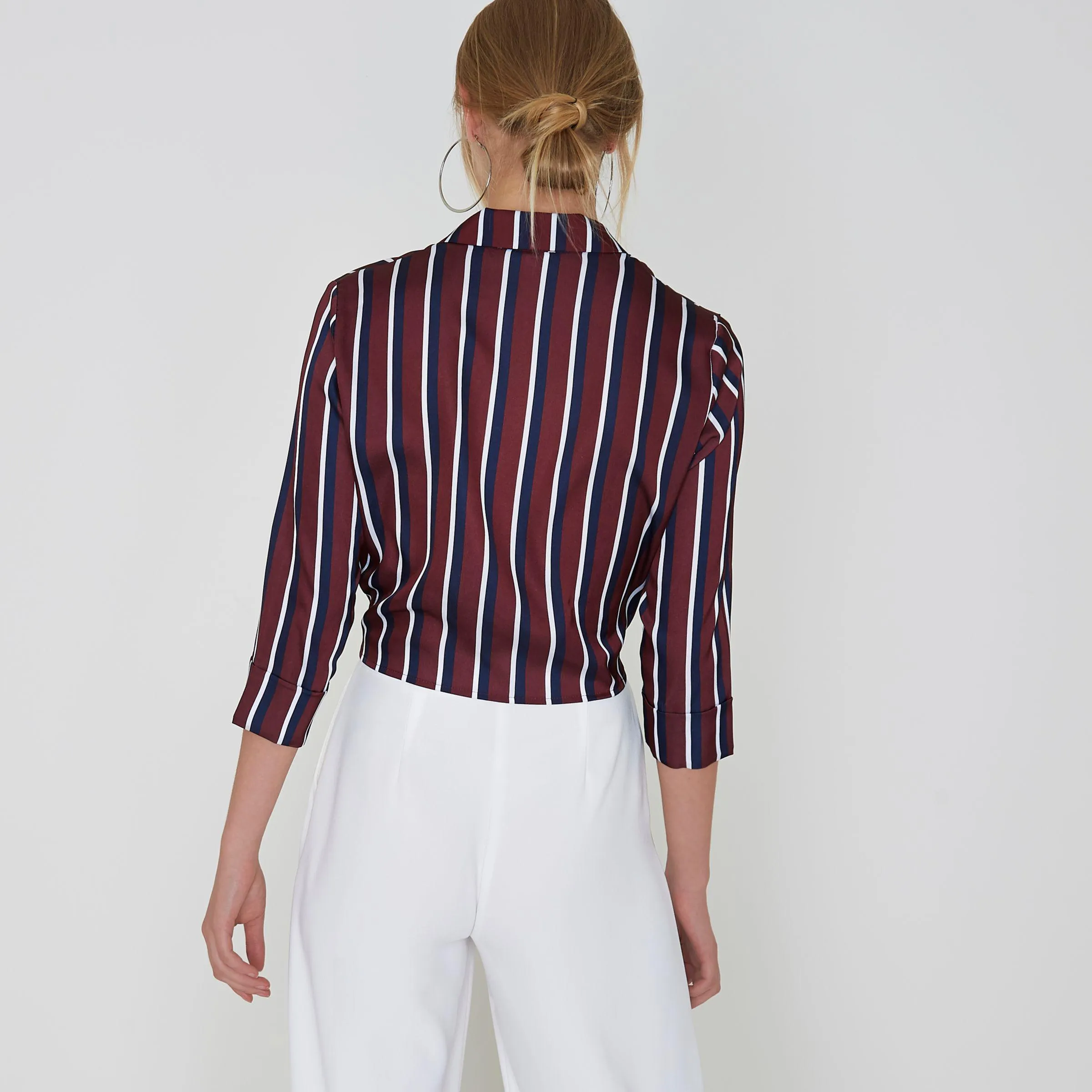 River Island Womens Red Stripe Satin Tie Front Shirt