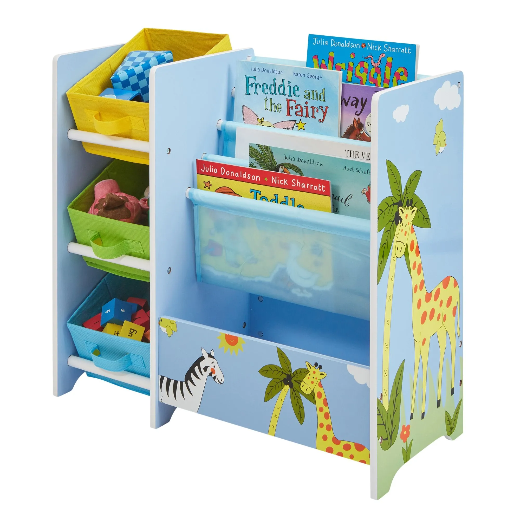 Safari Book Display Unit with Fabric Storage Boxes