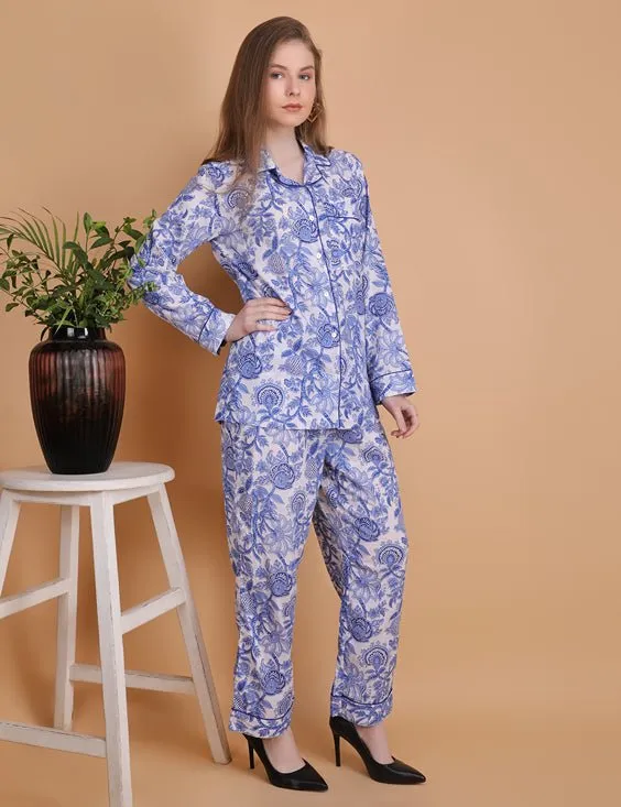 Sapphire- Hand Block Print Cotton Pyjama Set