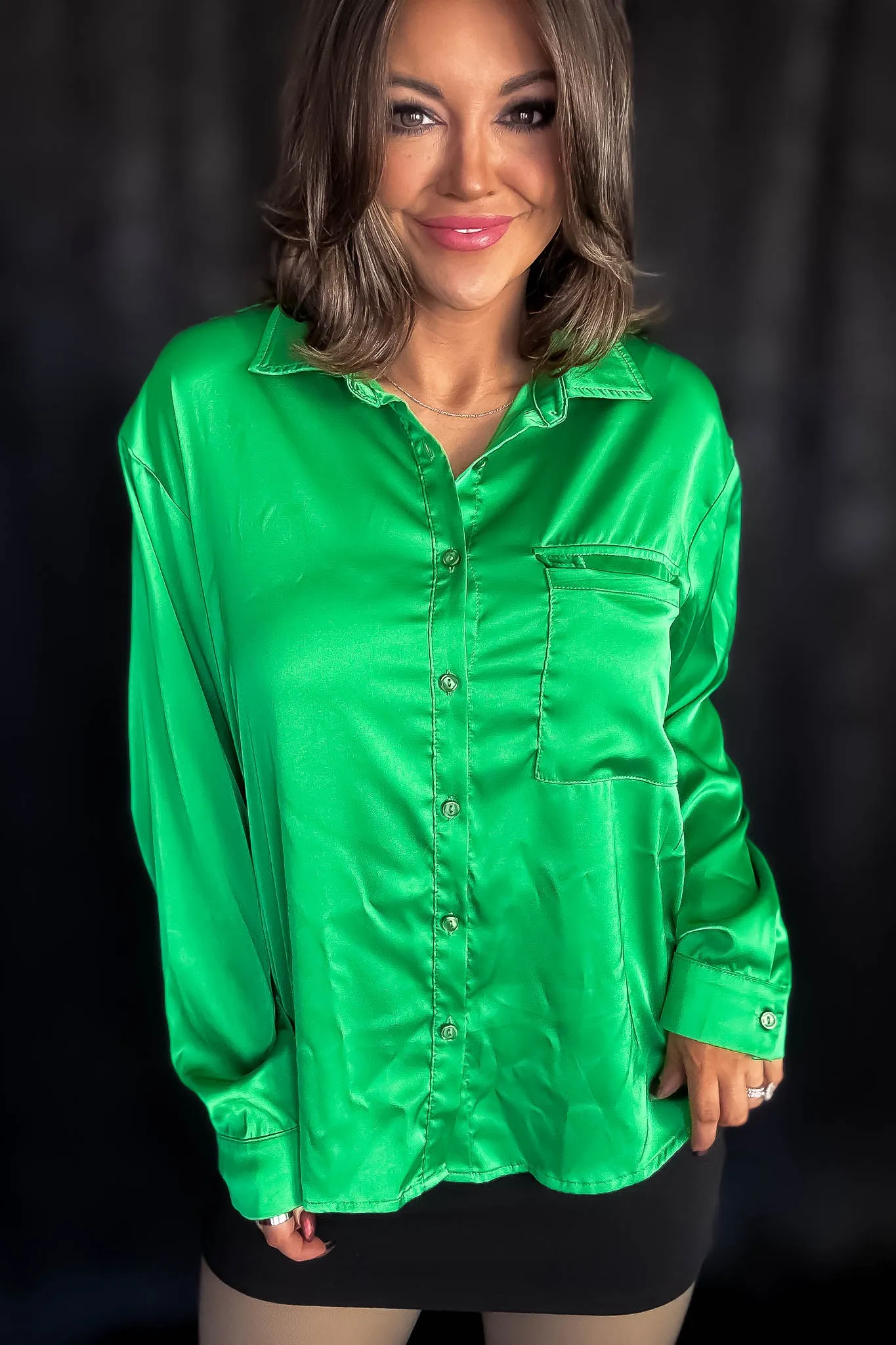 Satin Green Button Down Blouse