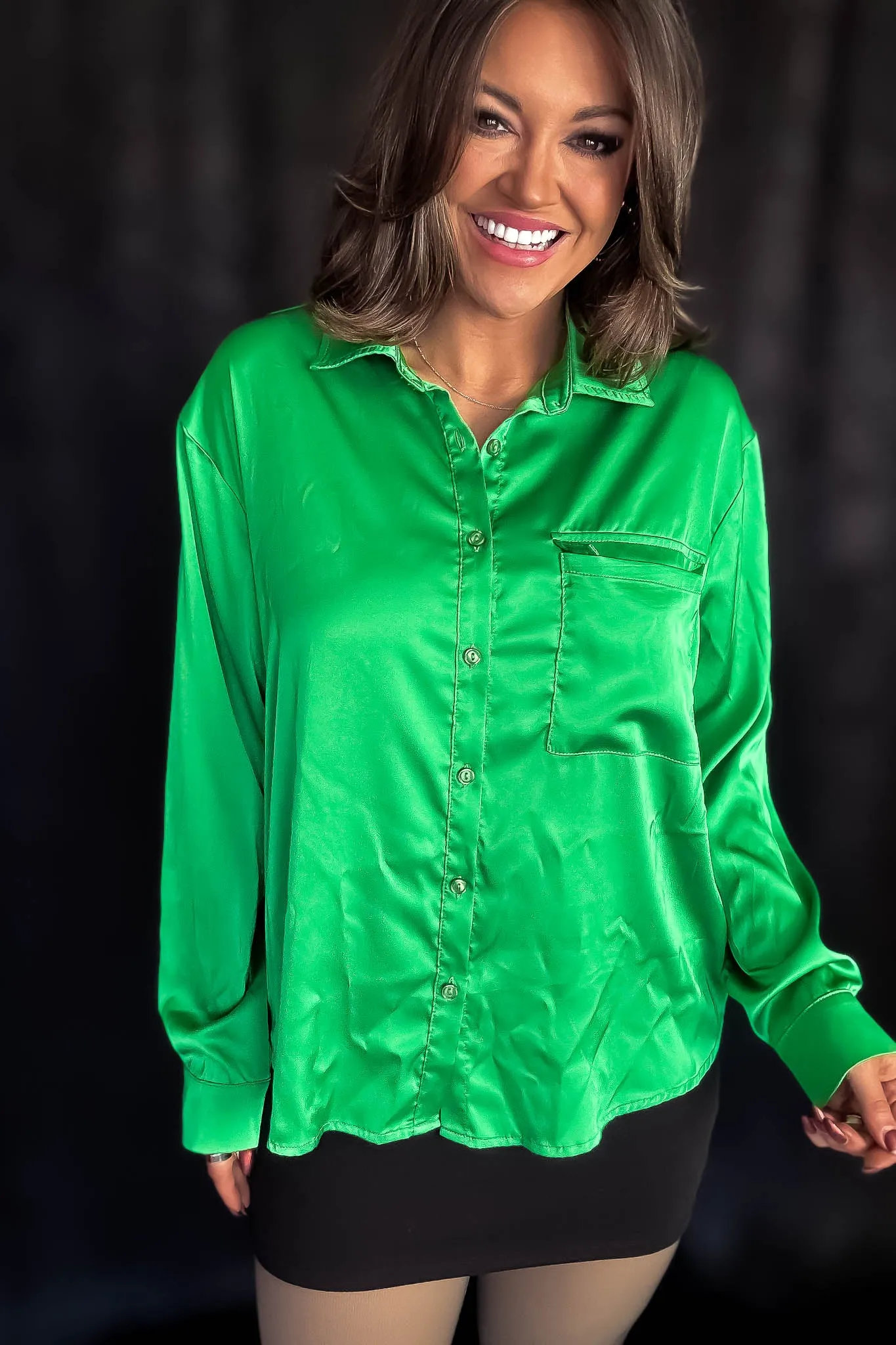 Satin Green Button Down Blouse