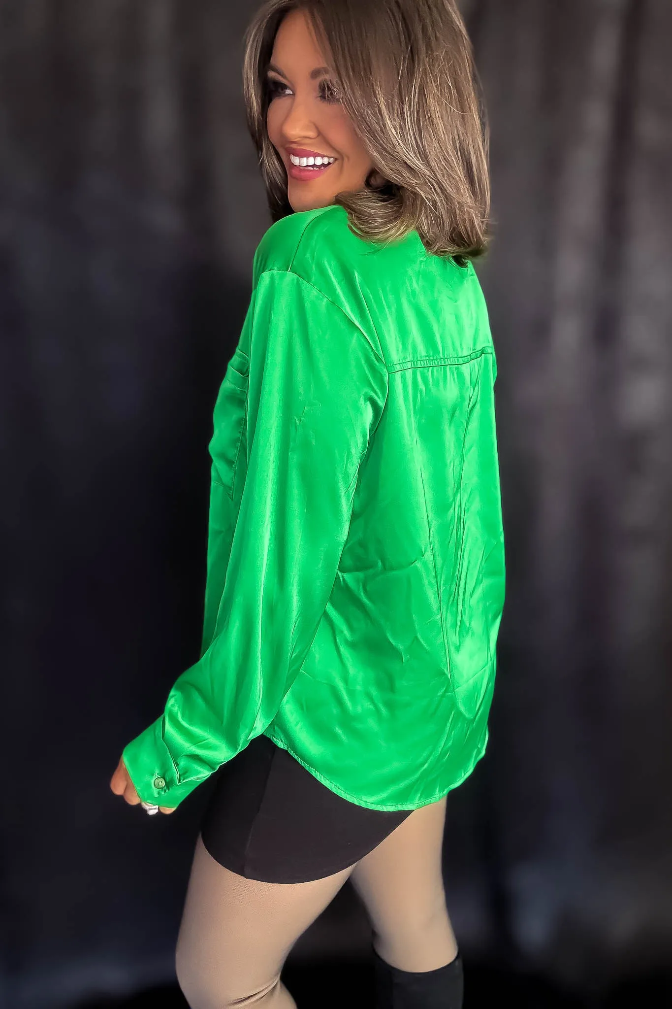 Satin Green Button Down Blouse