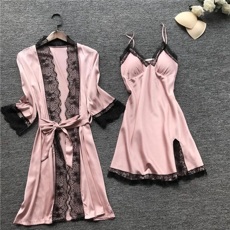 Satin Robe, Nightgown and Cami Set