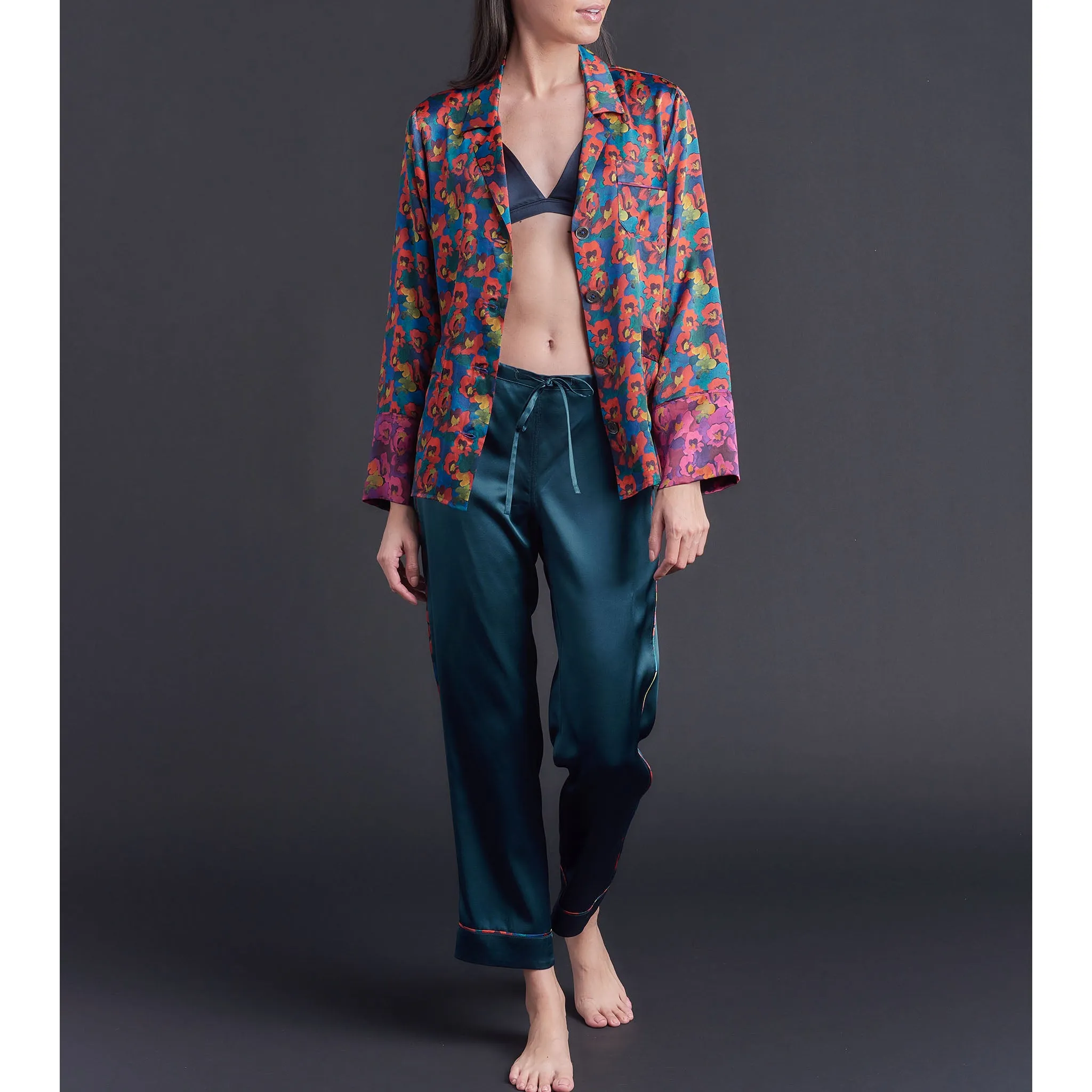 Serena Pajama Pant in Peacock Silk Charmeuse