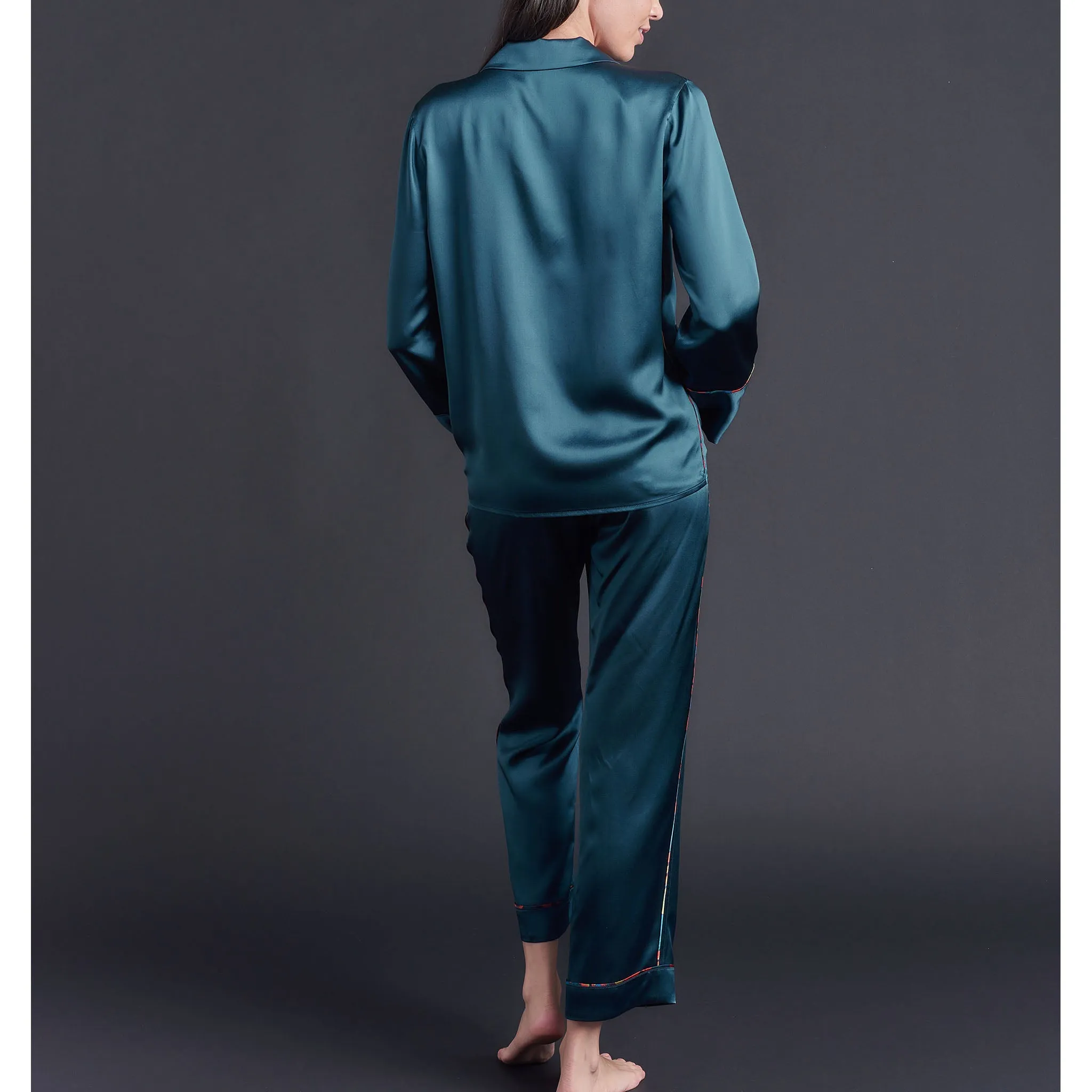 Serena Pajama Pant in Peacock Silk Charmeuse