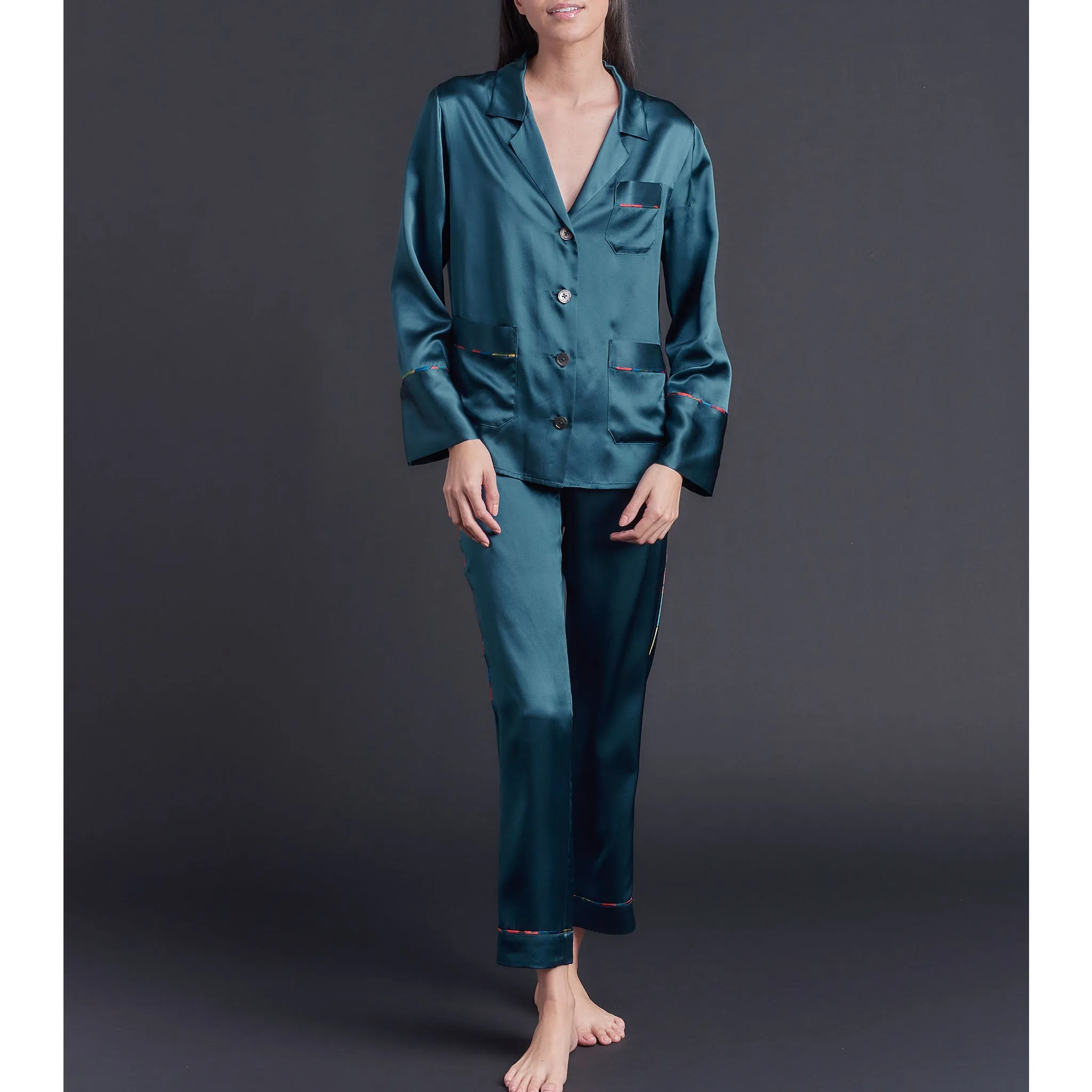 Serena Pajama Pant in Peacock Silk Charmeuse