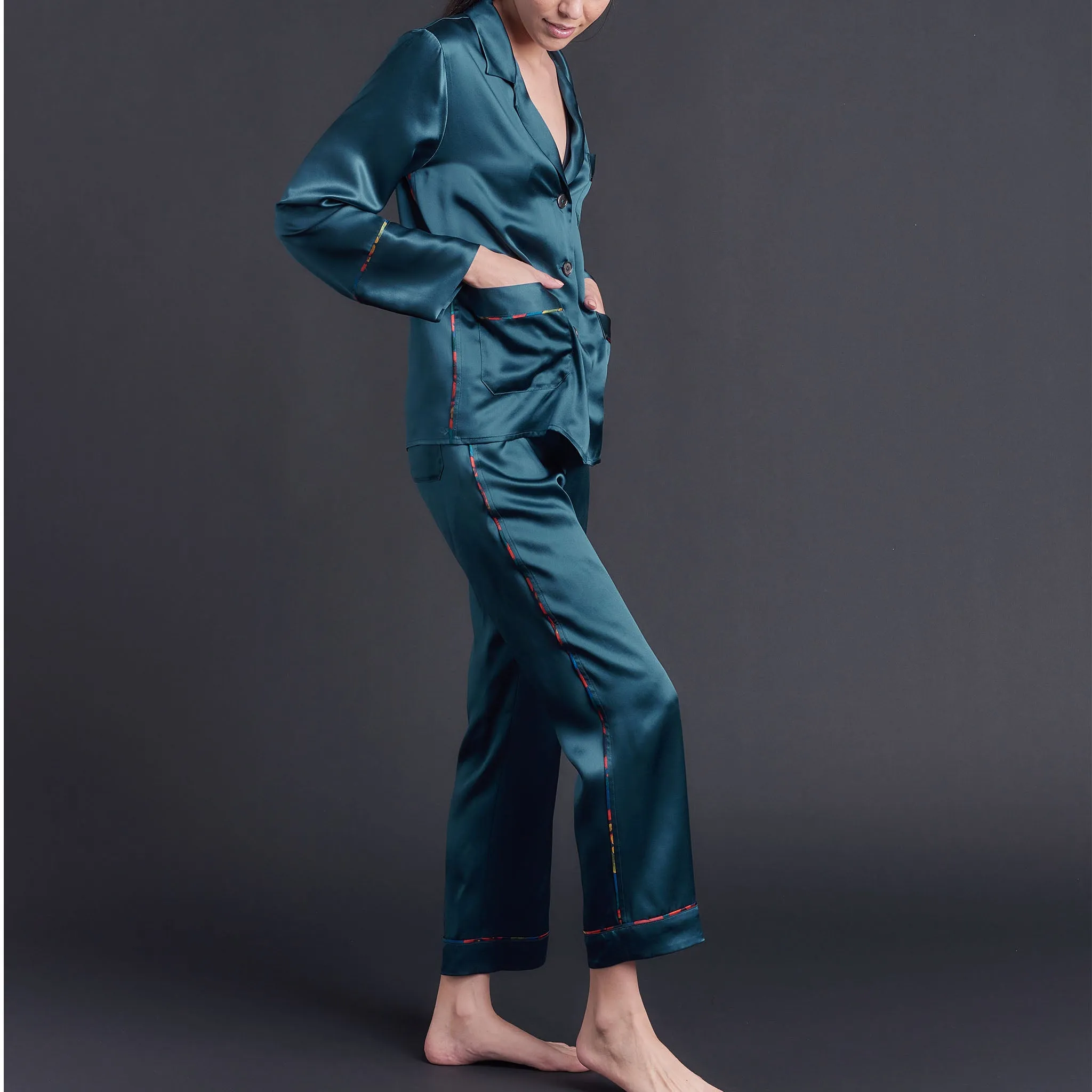 Serena Pajama Pant in Peacock Silk Charmeuse