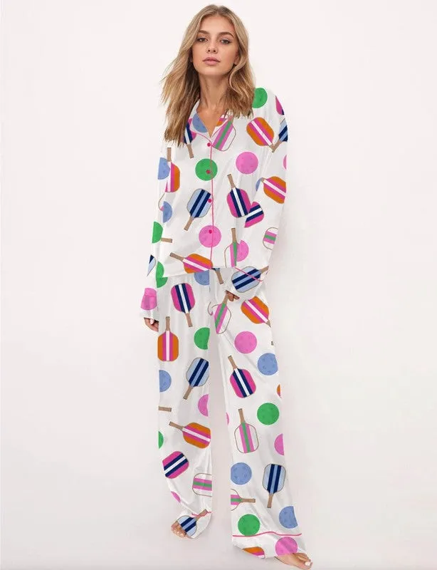 SheShow Pickleball Graphic Pajamas, Long - Multi