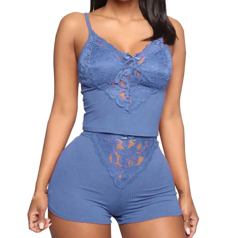 Sleeveless V-neck Transparent Lace Nightwear