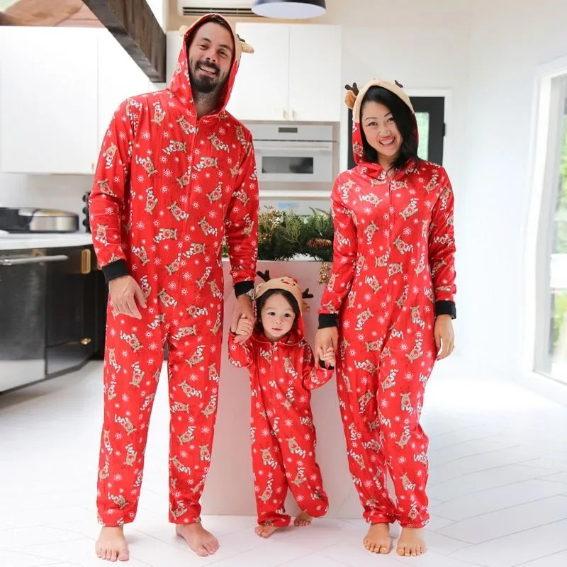 Snowman Christmas Family Matching Pajamas Onesie Hooded Sleepwear