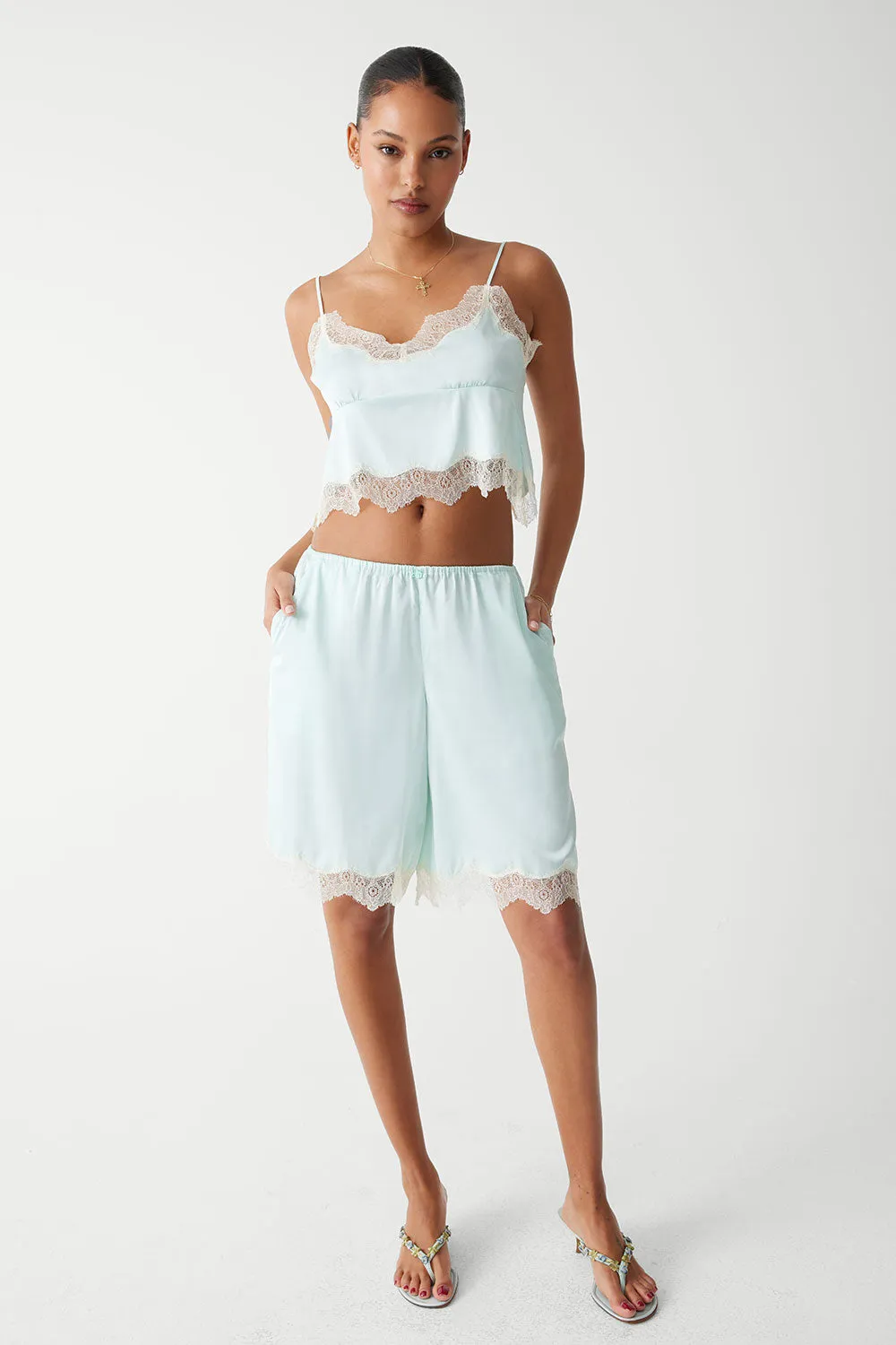 Snuggle Satin Capri Short - Pistachio