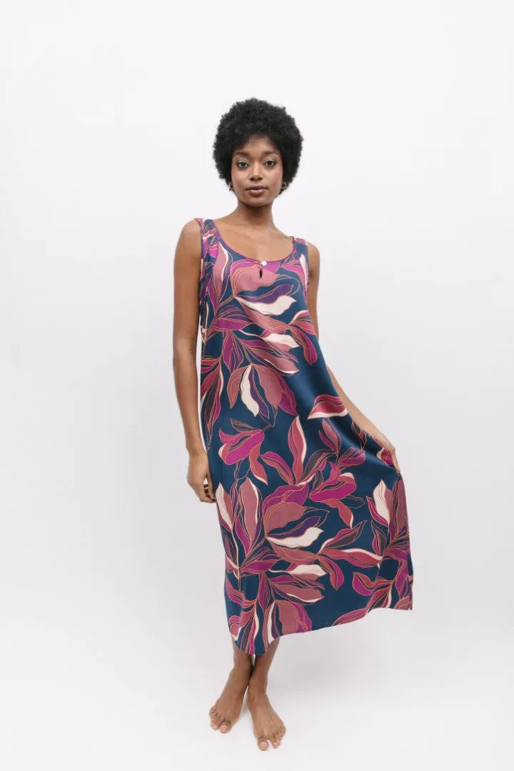 Southbank Navy Leaf Print Long Nightdress