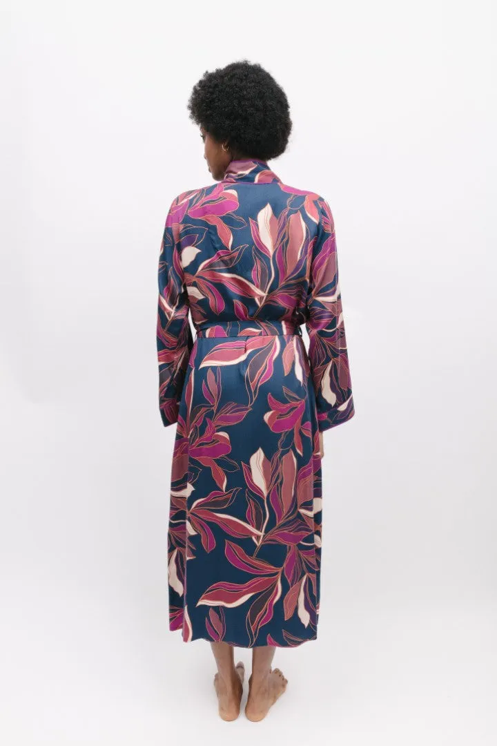 Southbank Navy Leaf Print Longsleeve Robe