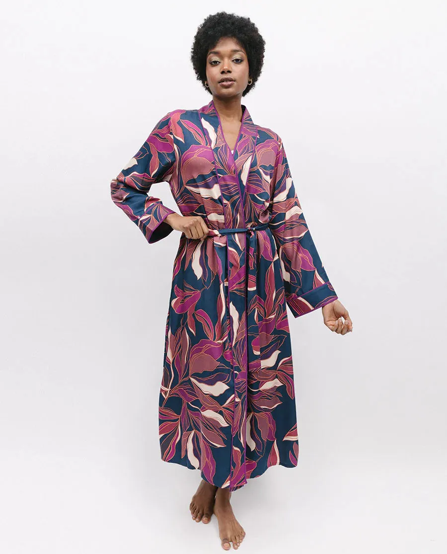 Southbank Navy Leaf Print Longsleeve Robe