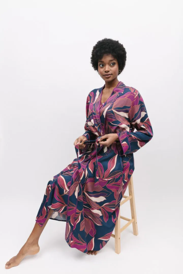 Southbank Navy Leaf Print Longsleeve Robe