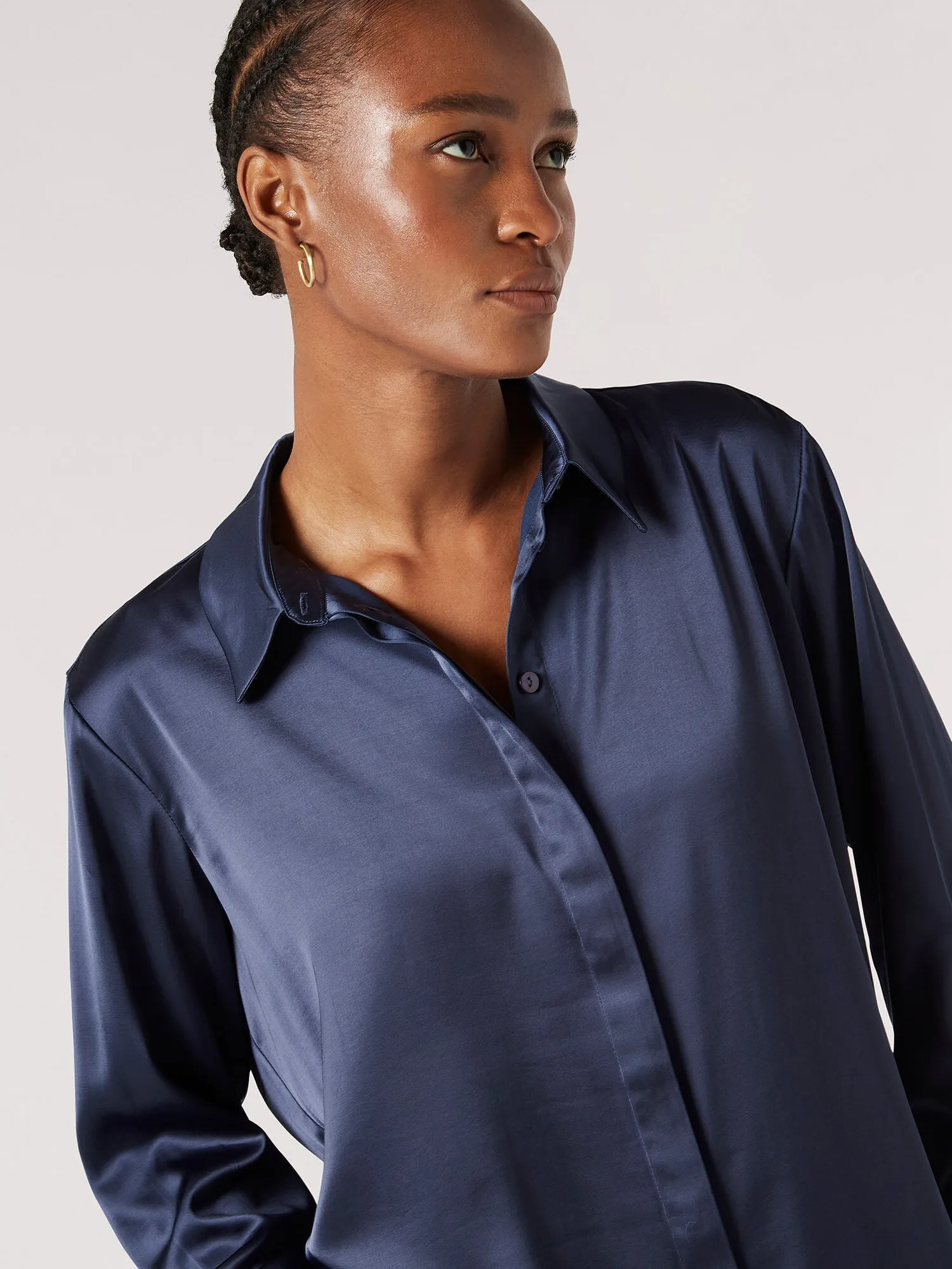 The Oversized Satin Shirt - Navy