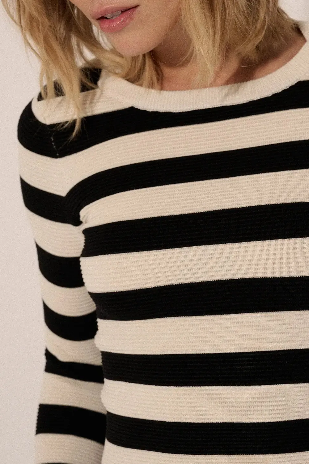 The Shaper Fit Striped Rib Long-Sleeve Top - Cream