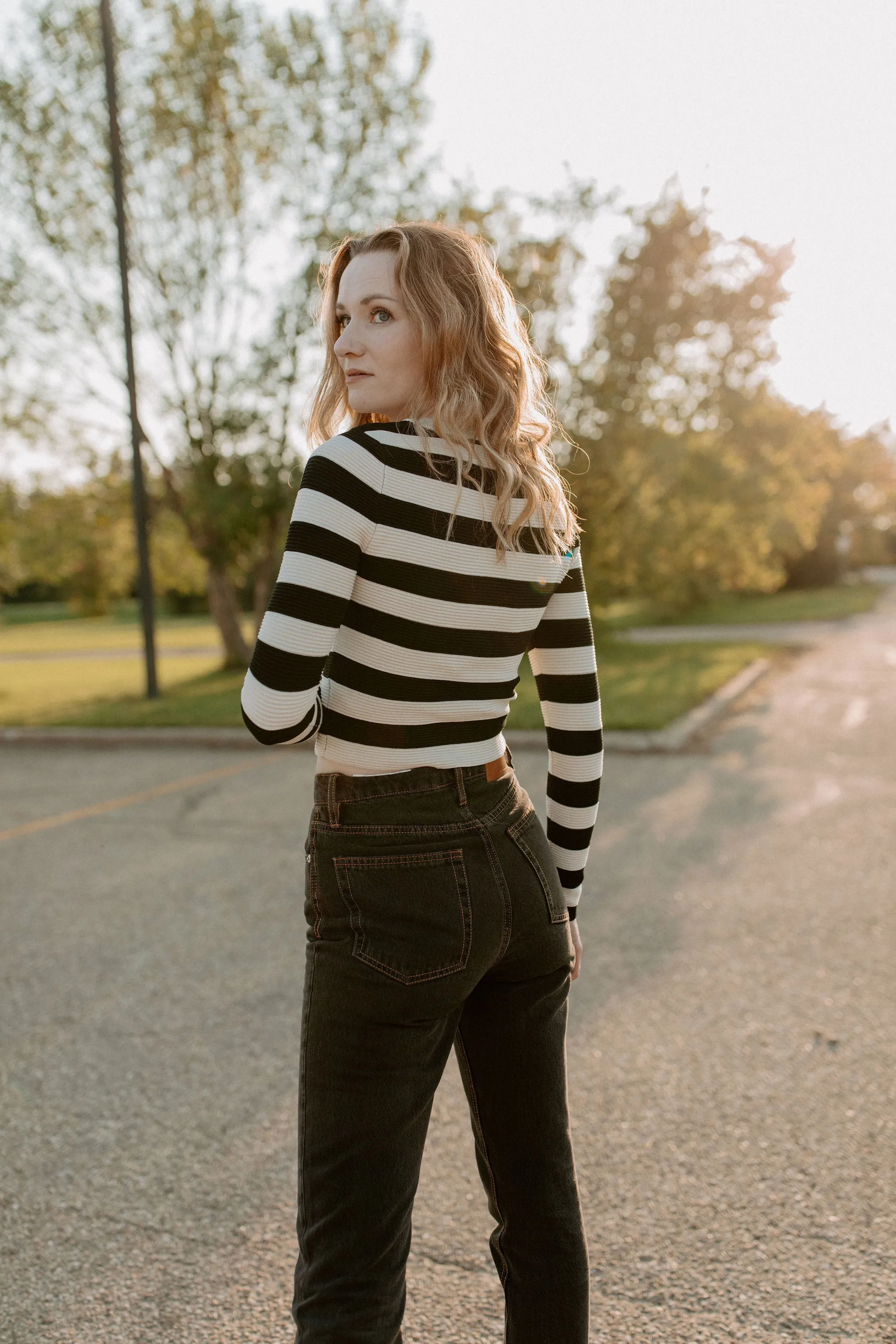 The Shaper Fit Striped Rib Long-Sleeve Top - Cream