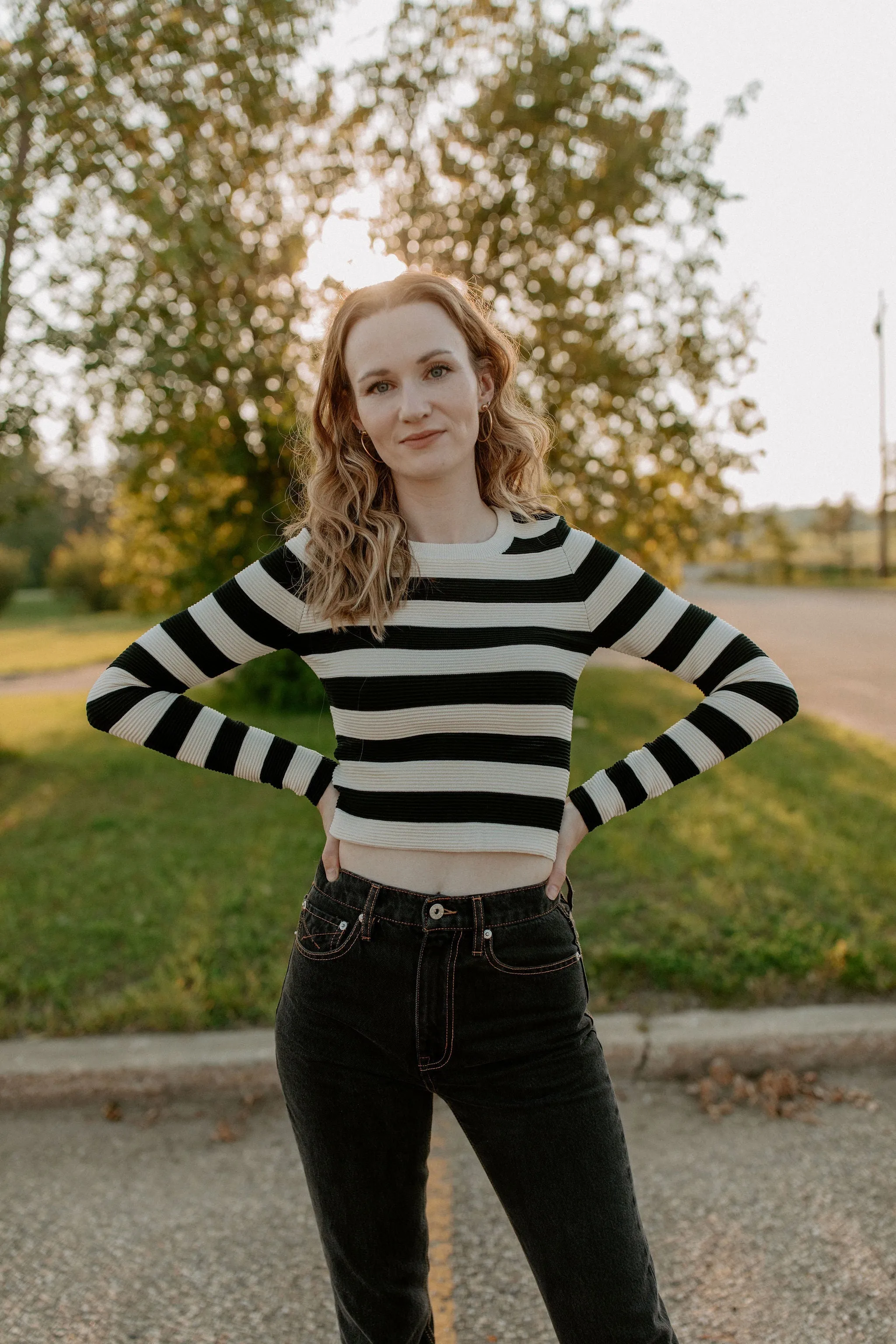 The Shaper Fit Striped Rib Long-Sleeve Top - Cream