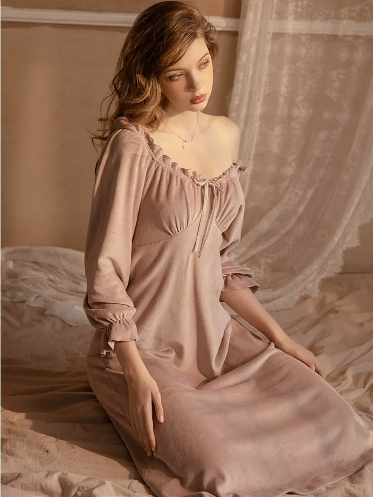 Thick Flannel Round Neck Long-sleeved Home Nightdress