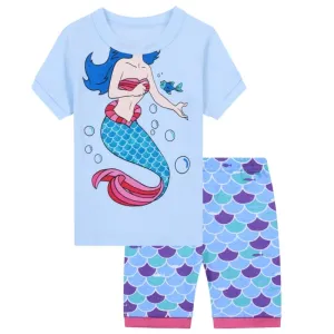 Toddler Girl's Mermaid Print Short Sleeve Pajama Set