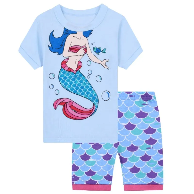 Toddler Girl's Mermaid Print Short Sleeve Pajama Set