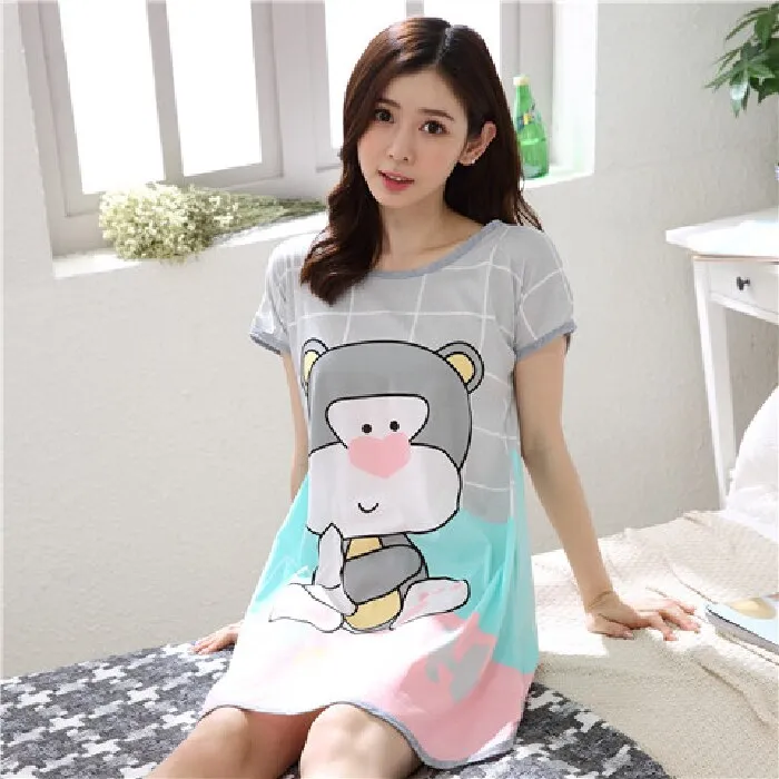 Wenkouban Cartoon Nightdress Women's Summer New Short-Sleeved Nightdress Pregnant Pajamas Women Sleepwear Sexy Nightgown