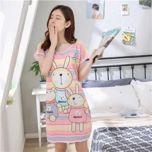 Wenkouban Cartoon Nightdress Women's Summer New Short-Sleeved Nightdress Pregnant Pajamas Women Sleepwear Sexy Nightgown