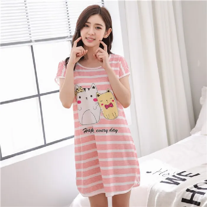 Wenkouban Cartoon Nightdress Women's Summer New Short-Sleeved Nightdress Pregnant Pajamas Women Sleepwear Sexy Nightgown