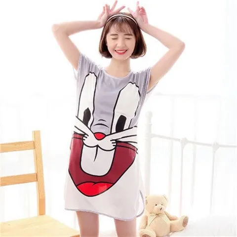 Wenkouban Cartoon Nightdress Women's Summer New Short-Sleeved Nightdress Pregnant Pajamas Women Sleepwear Sexy Nightgown