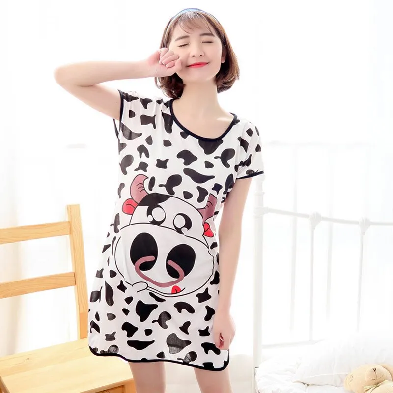 Wenkouban Cartoon Nightdress Women's Summer New Short-Sleeved Nightdress Pregnant Pajamas Women Sleepwear Sexy Nightgown