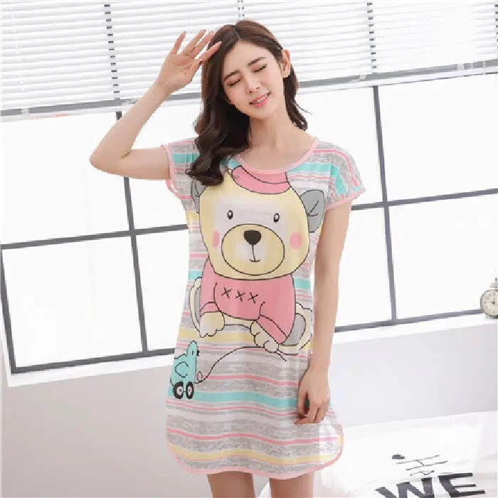 Wenkouban Cartoon Nightdress Women's Summer New Short-Sleeved Nightdress Pregnant Pajamas Women Sleepwear Sexy Nightgown