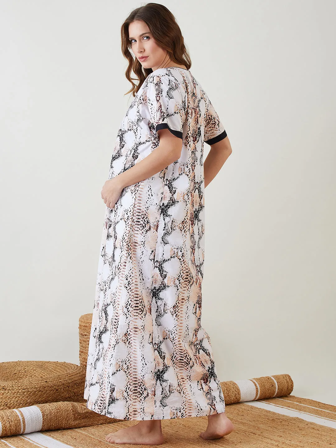 White Snake Printed Maternity Nightdress