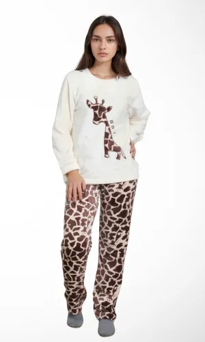 Women Two-Pieces Velvet Pajama (Brown Giraffe)