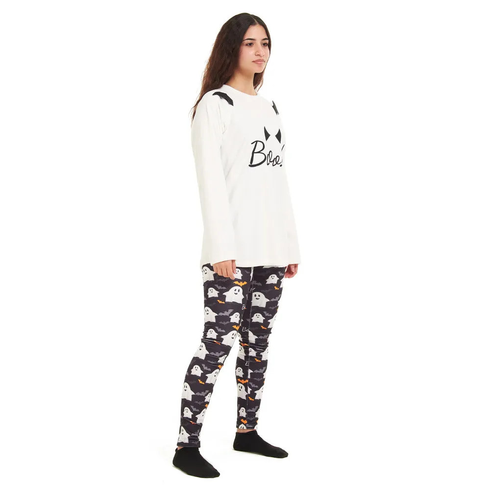 Women Winter Pajama Set BOO! Off-white sweatshirt   Leggings