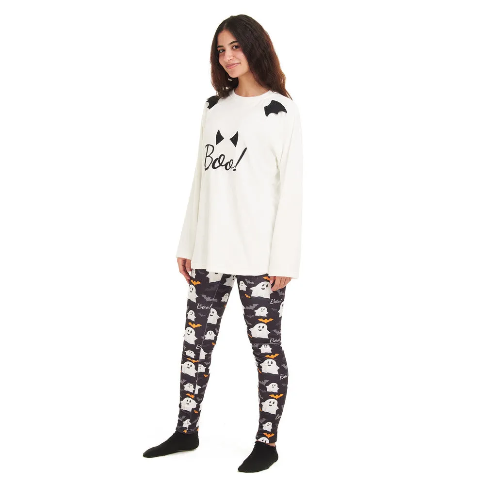 Women Winter Pajama Set BOO! Off-white sweatshirt   Leggings